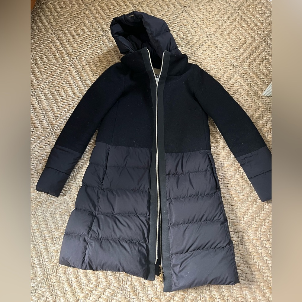 Black Herno wool and puffy coat quilted hooded zip
